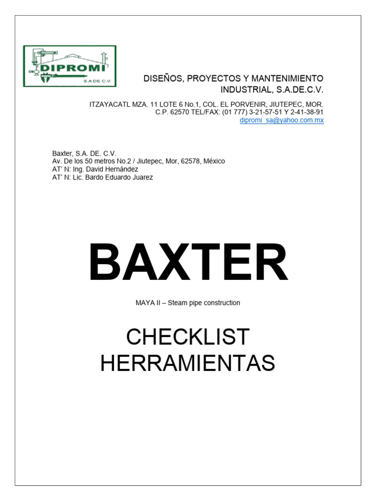 Portada Checklist Herramientas | PDF