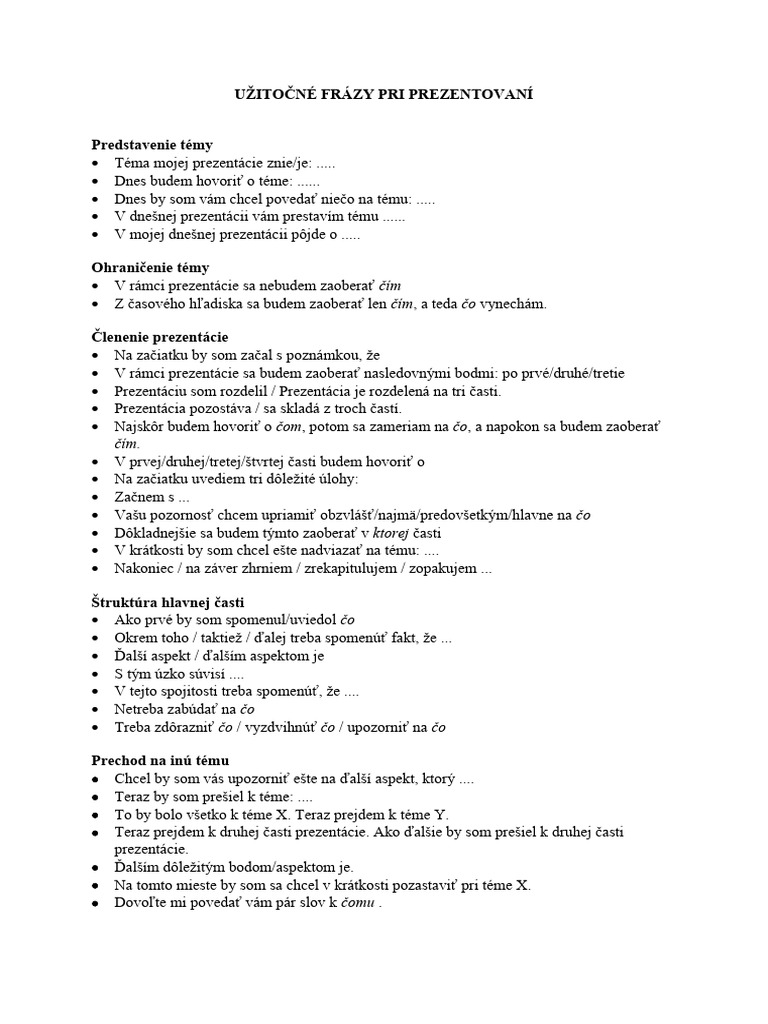 Prezentovanie - Frázy | PDF