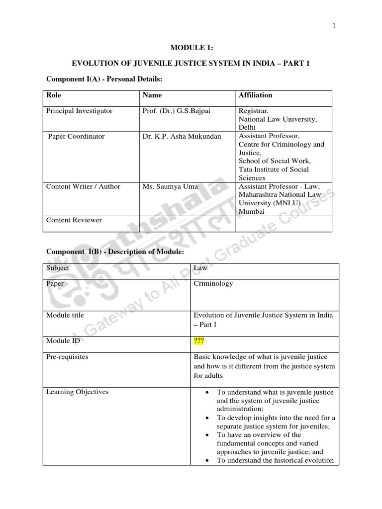Evolution of Juvenile Justice in India | PDF | Juvenile Delinquency ...
