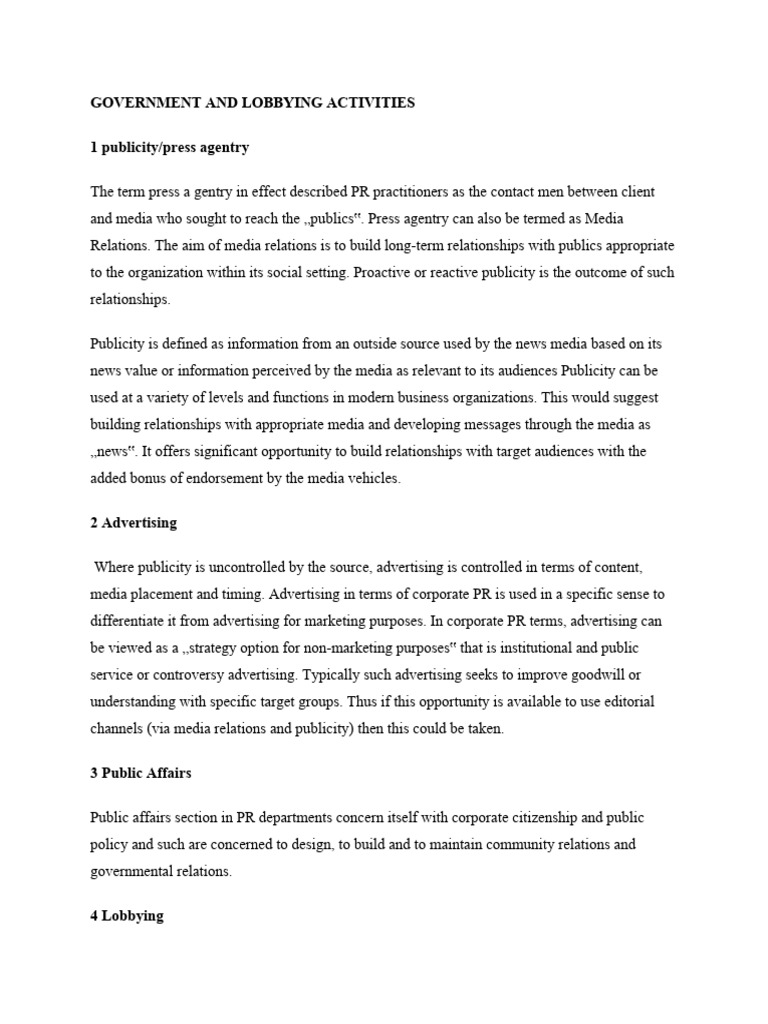 Government Lobbying and PR Strategies | PDF | Public Relations | Media ...