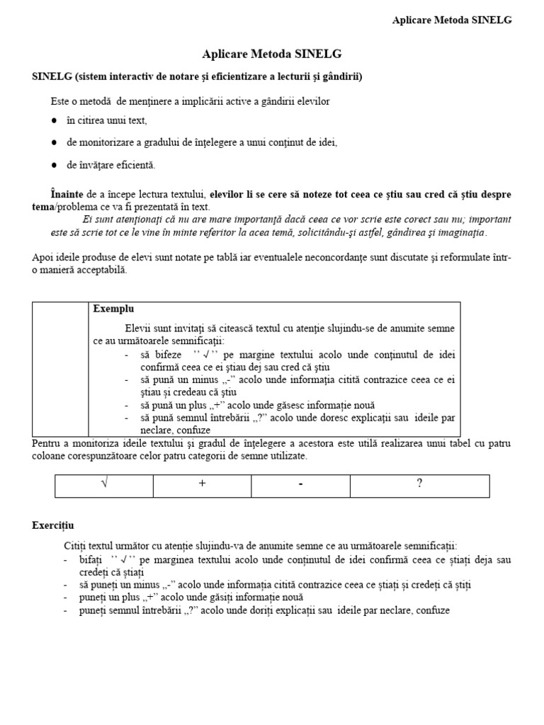 Aplicare Metoda SINELG | PDF