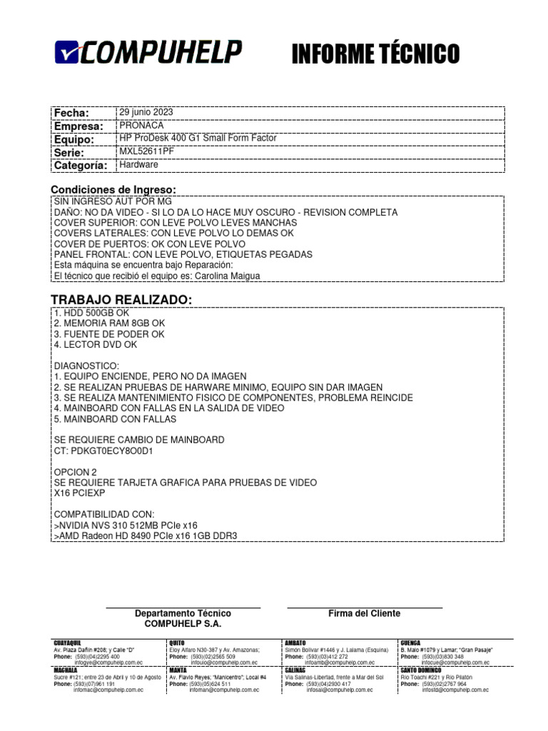 Informe Caso 15623 | PDF | Ingeniería Informática | Equipo de oficina