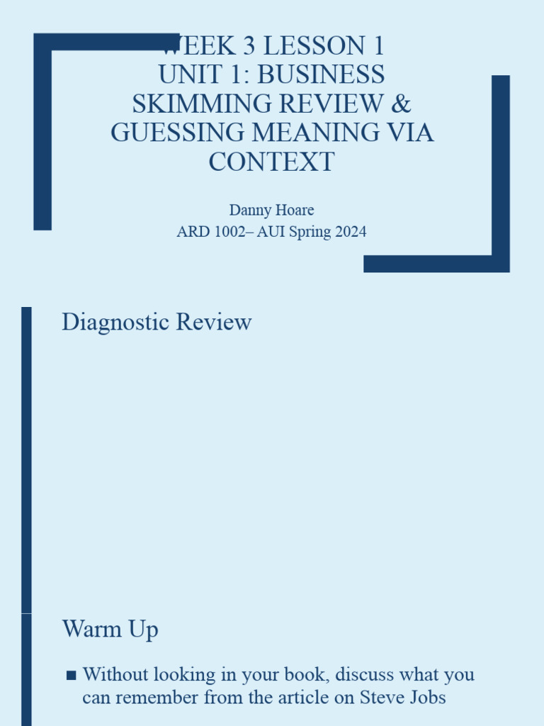 Week 3 Lesson 1 Skimming Review, Guessing Meaning via Context PDF