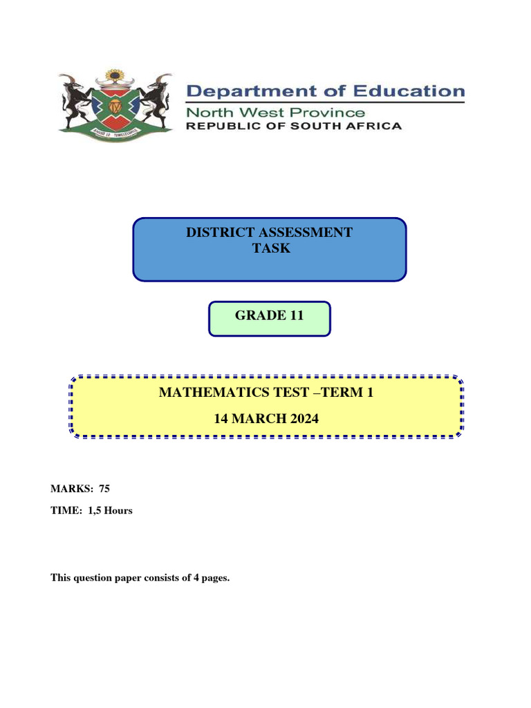 2024 GR 11 Maths District - Term1 - Test | PDF | Trigonometric ...