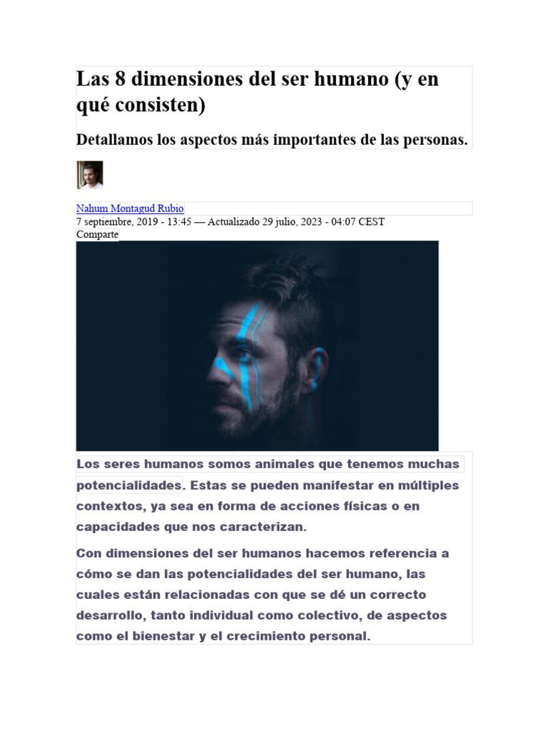 9° Las 8 Dimensiones Del Ser Humano | PDF | Las emociones | Humano