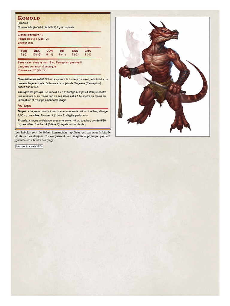Statistiques des Kobolds en D&D 5e | PDF