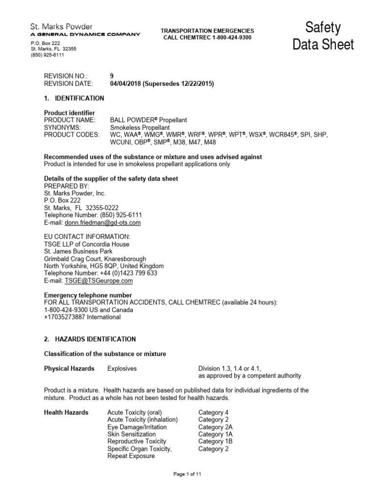 POLVORA SDS-Ball Powder | PDF | Firefighting | Personal Protective ...