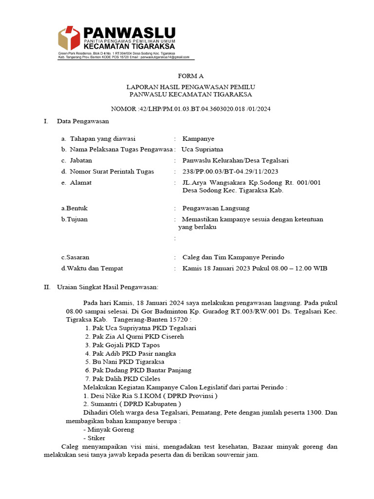 Form A Pengawasan Kampanye Pemilu | PDF | Ilmu Sosial | Hukum