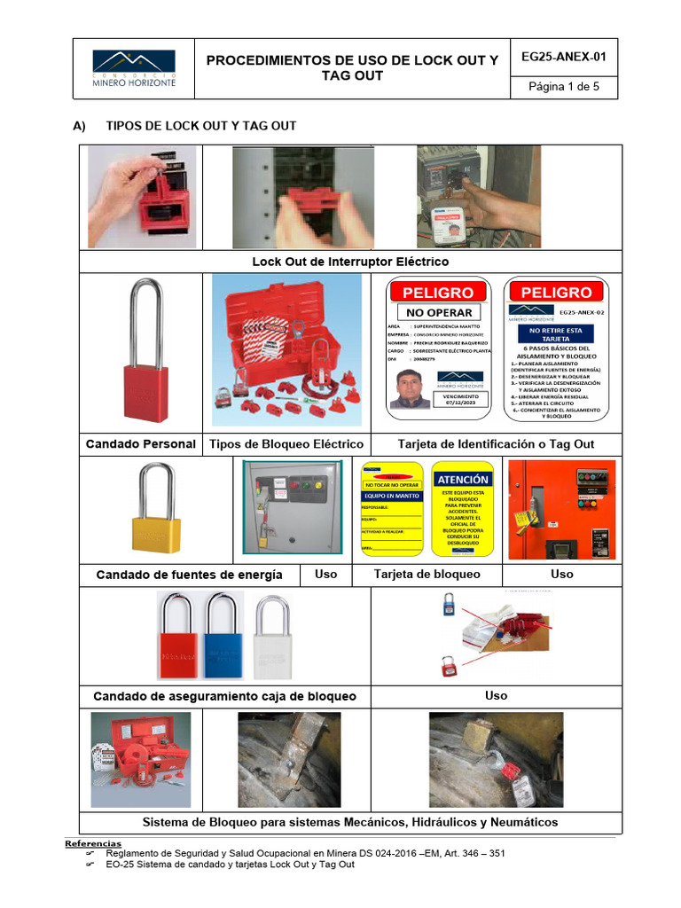 EG25-ANEX-01 Procedimiento de Uso Lock Out Tag Out | PDF | Electricista