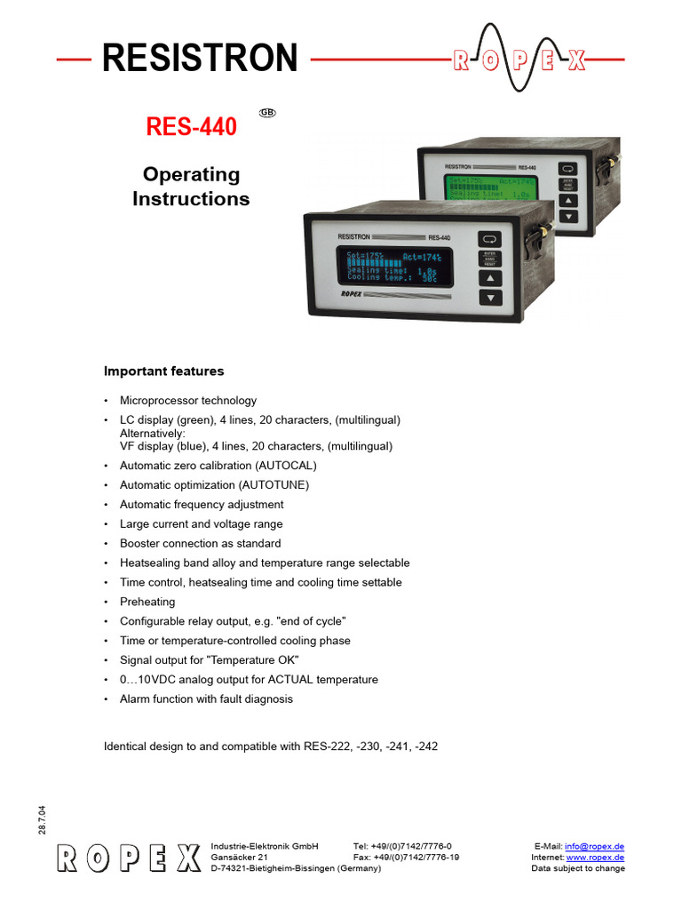 Resistron: Operating Instructions | PDF | Transformer | Electromagnetic ...