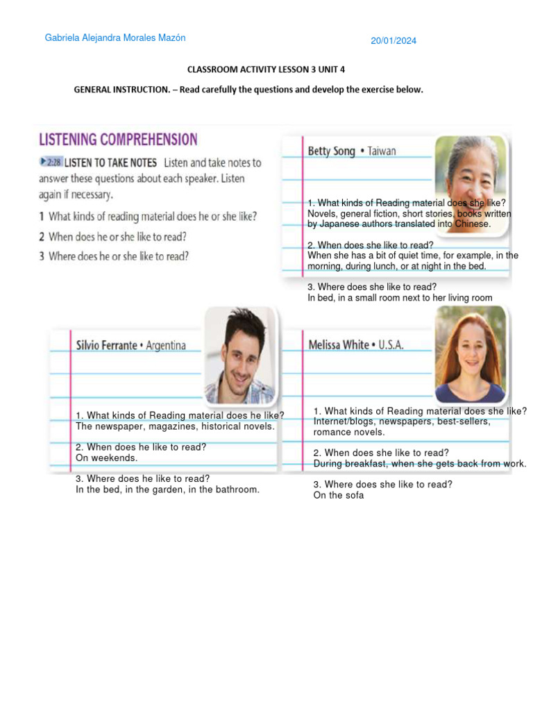 Reading Preferences Activity | PDF | Language Arts & Discipline ...