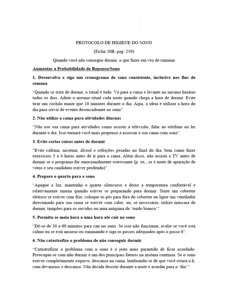 Protocolo de Higiene Do Sono | PDF | Dormir | Pensamento