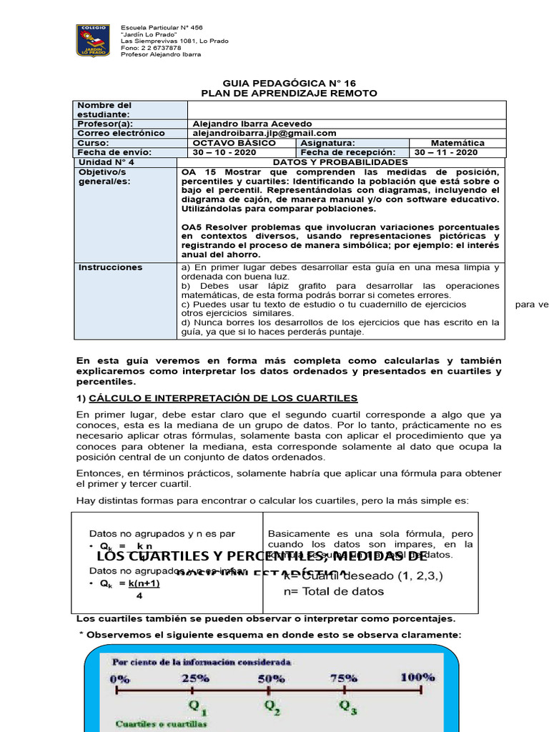Guía N°16 Octavo Básico Matematica | PDF | Cuantil | Mediana