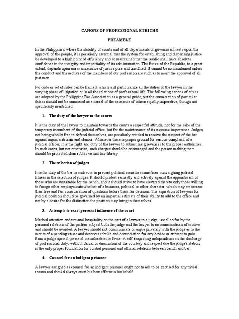 Canons of Professional Ethics Lawyer Profession