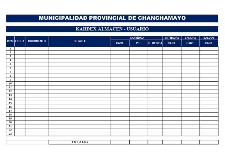 Kardex Almacén Municipalidad Chanchamayo | PDF
