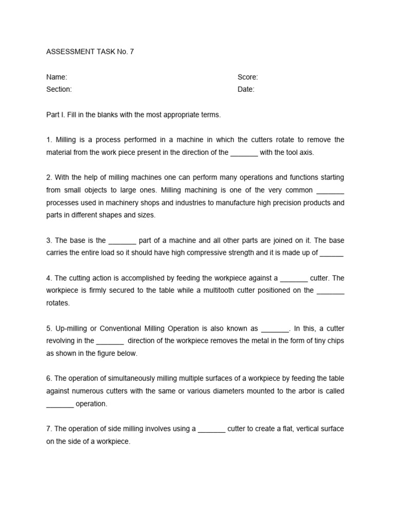 Machine Shop Assessment No. 7 | PDF | Machining | Tools