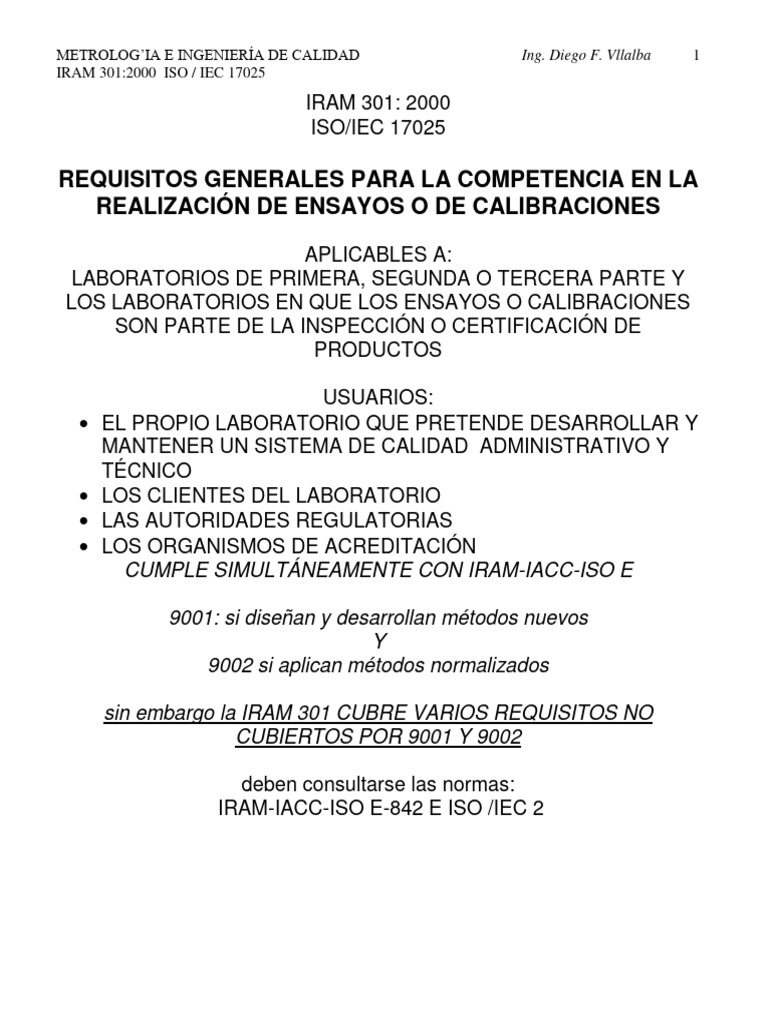 Iram 301 | PDF | Calidad (comercial) | Laboratorios