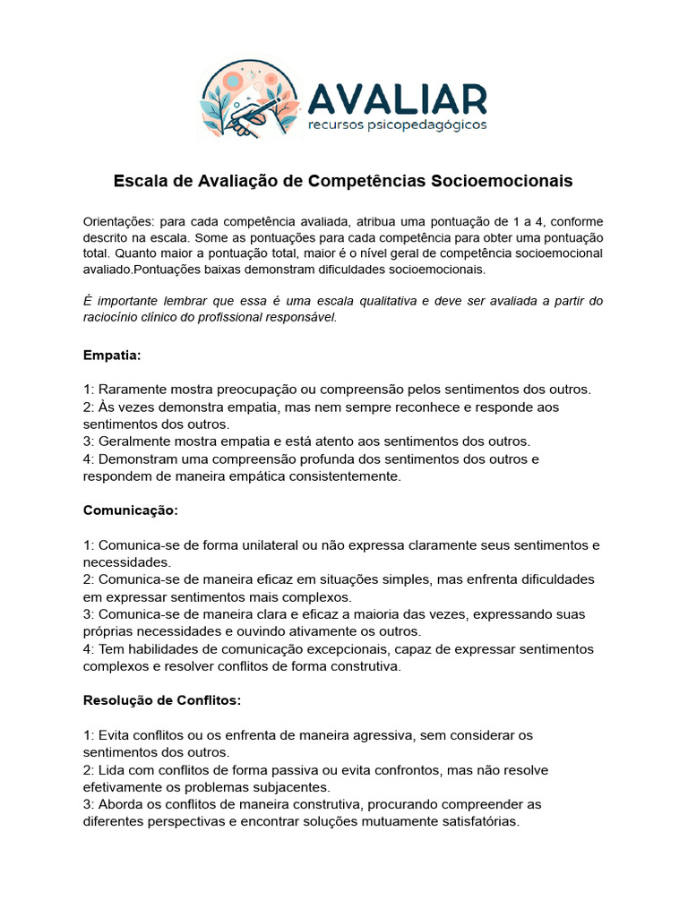Avaliação de Competências Socioemocionais | PDF | Empatia | Emoções