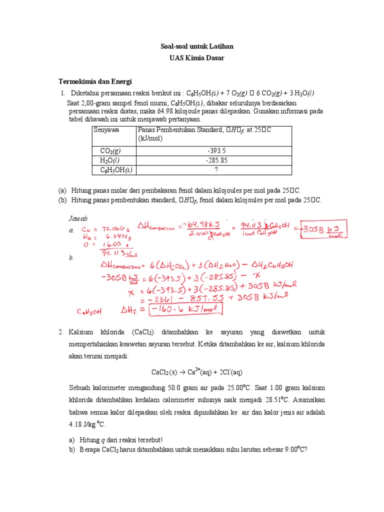 Soal Soal Untuk Latihan Uas Kimia Dasar