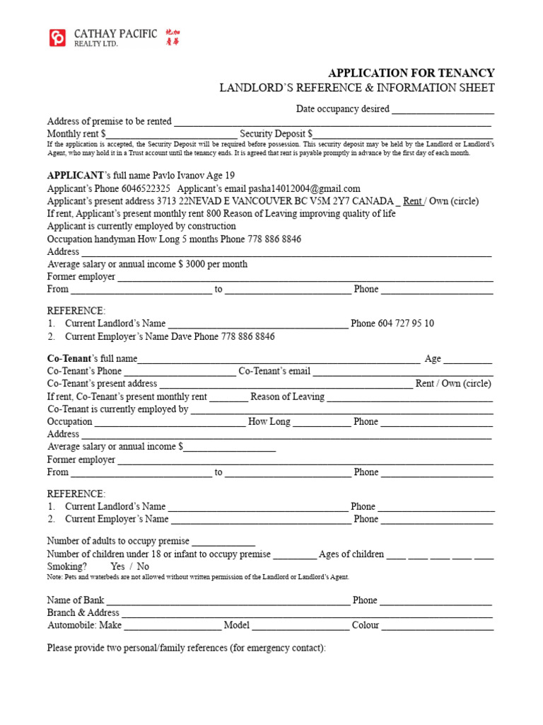 00 CP Rental Application (Updated 2023-02) | PDF | Renting | Landlord