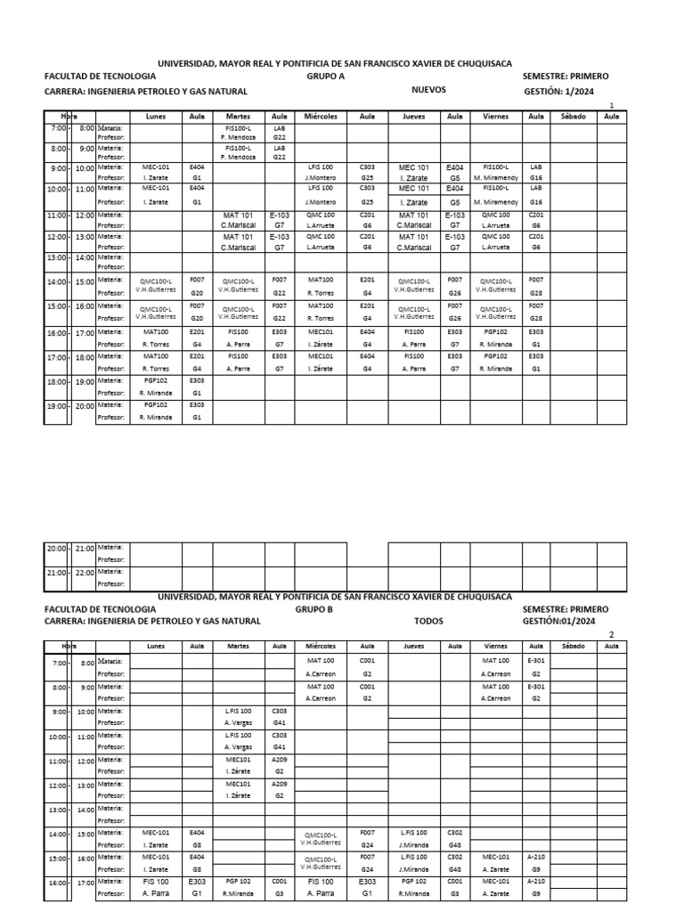 Horarios Ipgn y TSPGN 1-2024-2 | PDF | Producción de combustible | Petróleo