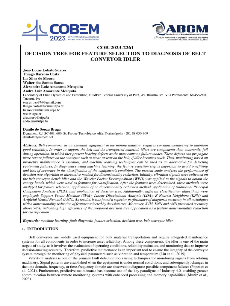 Decision Tree For Feature Selection To Diagnosis of Belt Conveyor Idler ...
