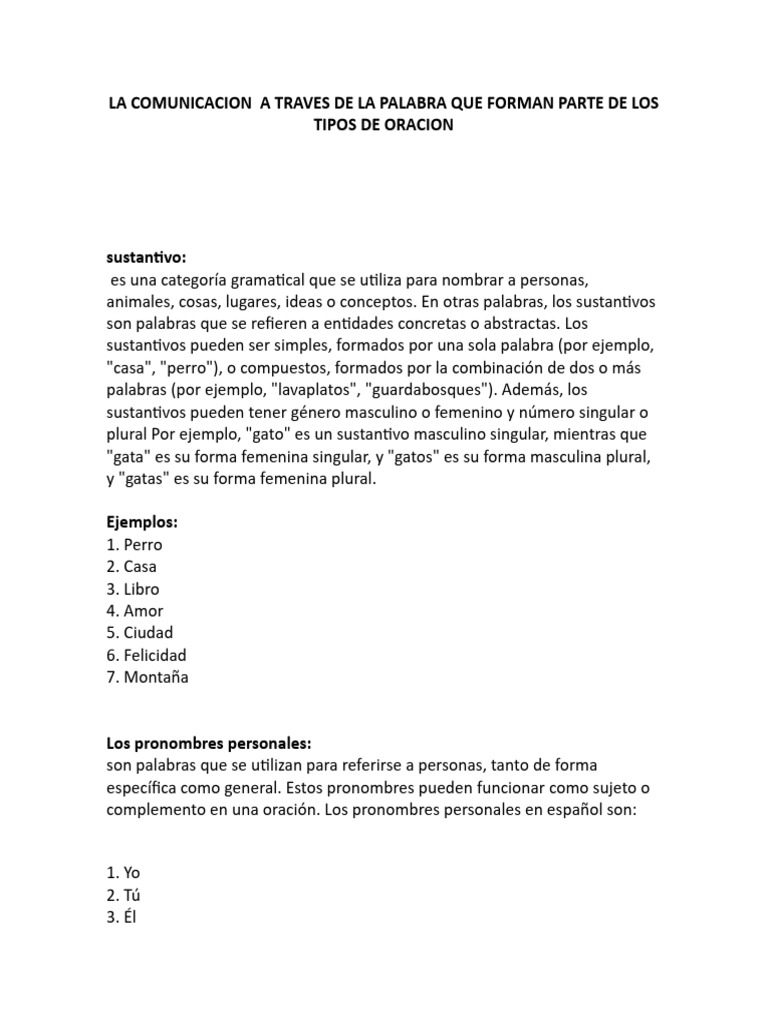 LA COMUNICACION A TRAVES DE LA PALABRA QUE FORMAN PARTE DE LOS TIPOS DE