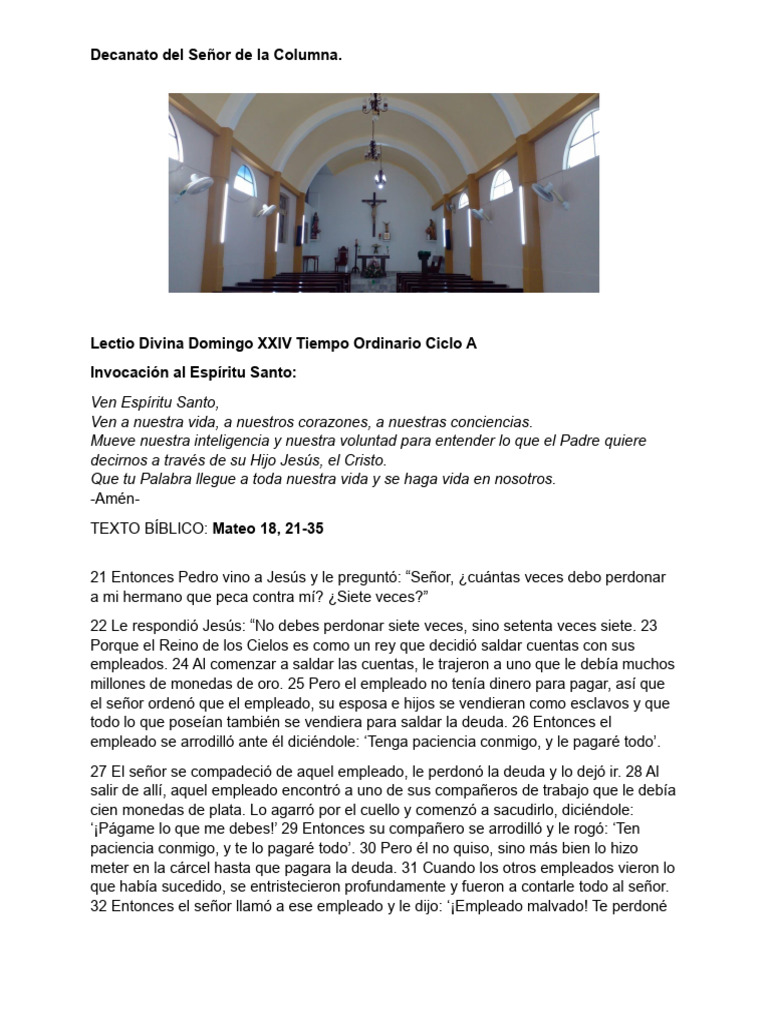 Lectio Divina Domingo XXIV Tiempo Ordinario Ciclo A II | PDF | Perdón ...