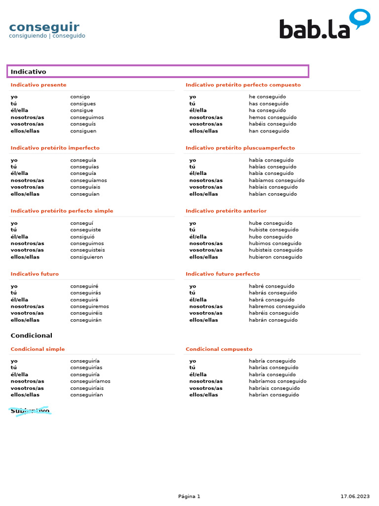 bab.la-conjugao-espanhol-conseguir | PDF | Conjugación gramatical ...