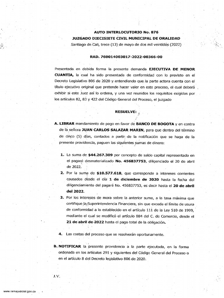 Mandamiento de pago banco de bogota pdf