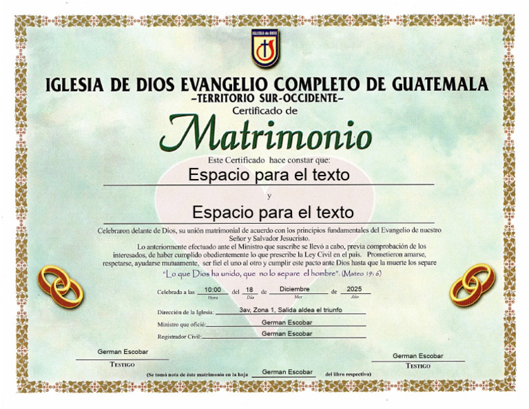 Certificado de Matrimonio Para Editar | PDF