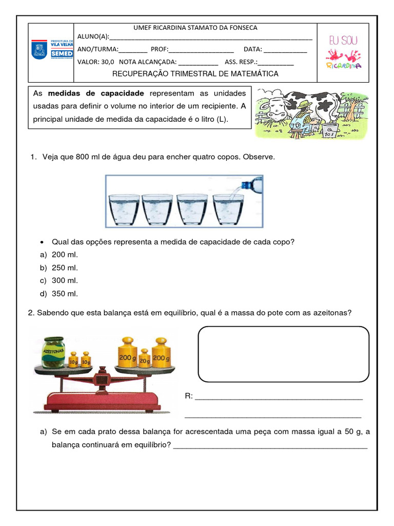 Medidas de Capacidade e Frações | PDF | Litro | Metro