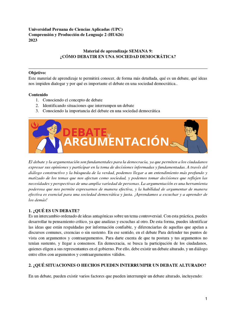 HU626 Material de Aprendizaje Semana 9 - Debate y Argumentación | PDF ...