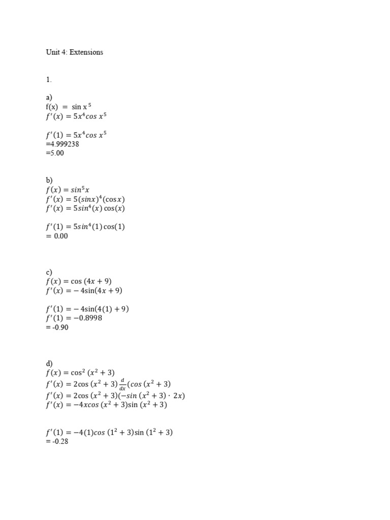 Unit 4 - Extensions - Handin | PDF | Mathematical Analysis | Applied ...