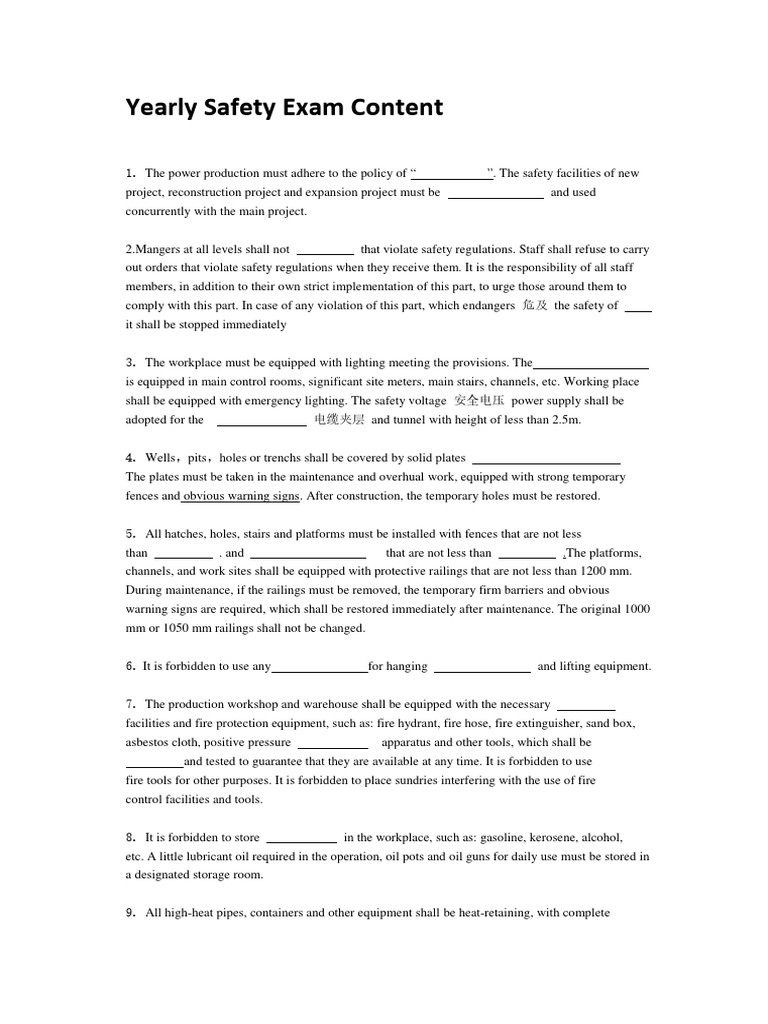 Yearly Safety Exam Guidelines and Protocols | PDF | Fires | Clothing