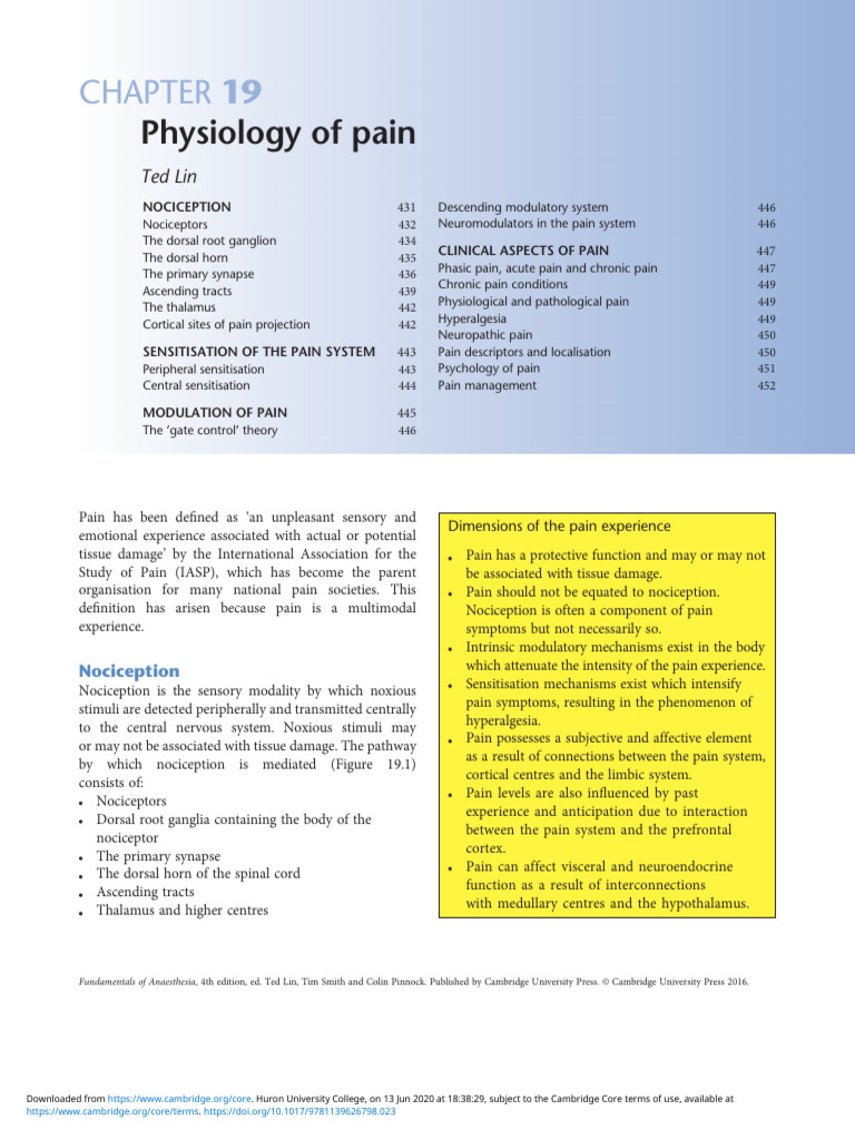 Pathological Physiology Of Pain