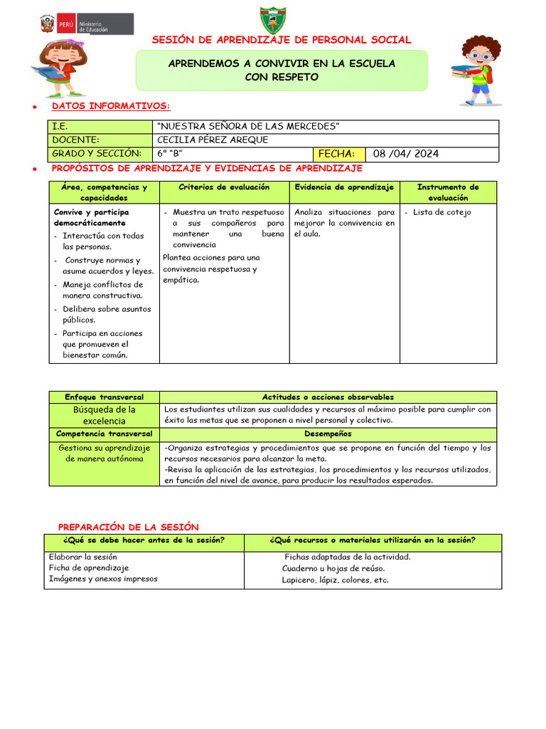 Convivencia Escolar: Respeto y Empatía | PDF | Aprendizaje | Evaluación