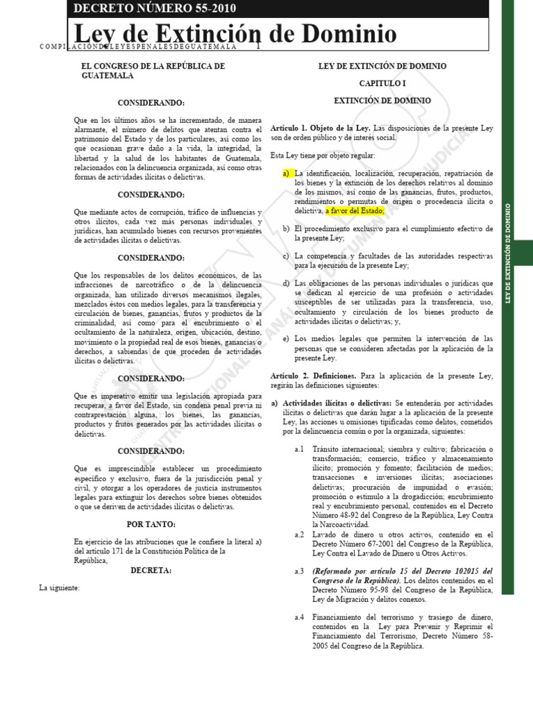 Ley de Extinción de Dominio Guatemala | PDF | Fiscal | Mandato