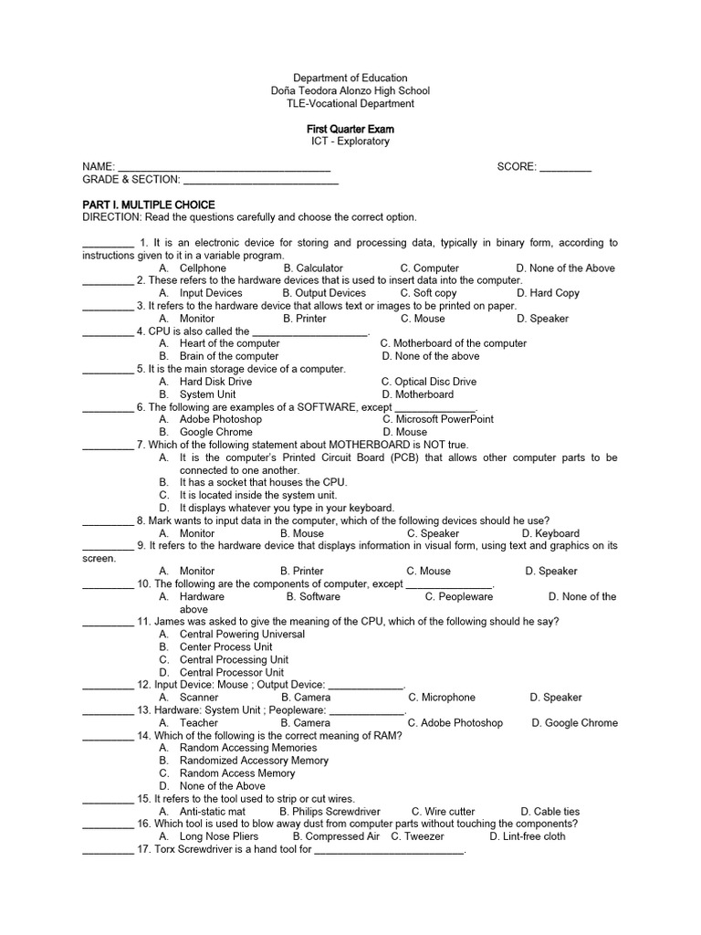 1st Quarter Exam Pdf World Wide Web Internet Web