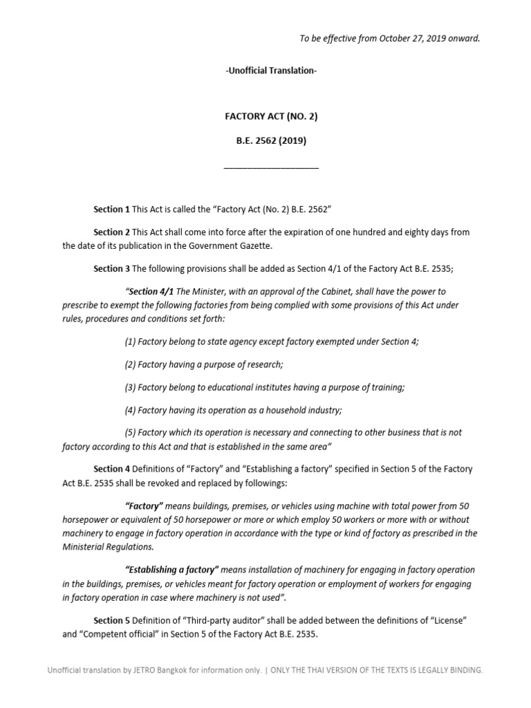 Thailand Factory Act No. 2 Summary | PDF | Verification And Validation ...