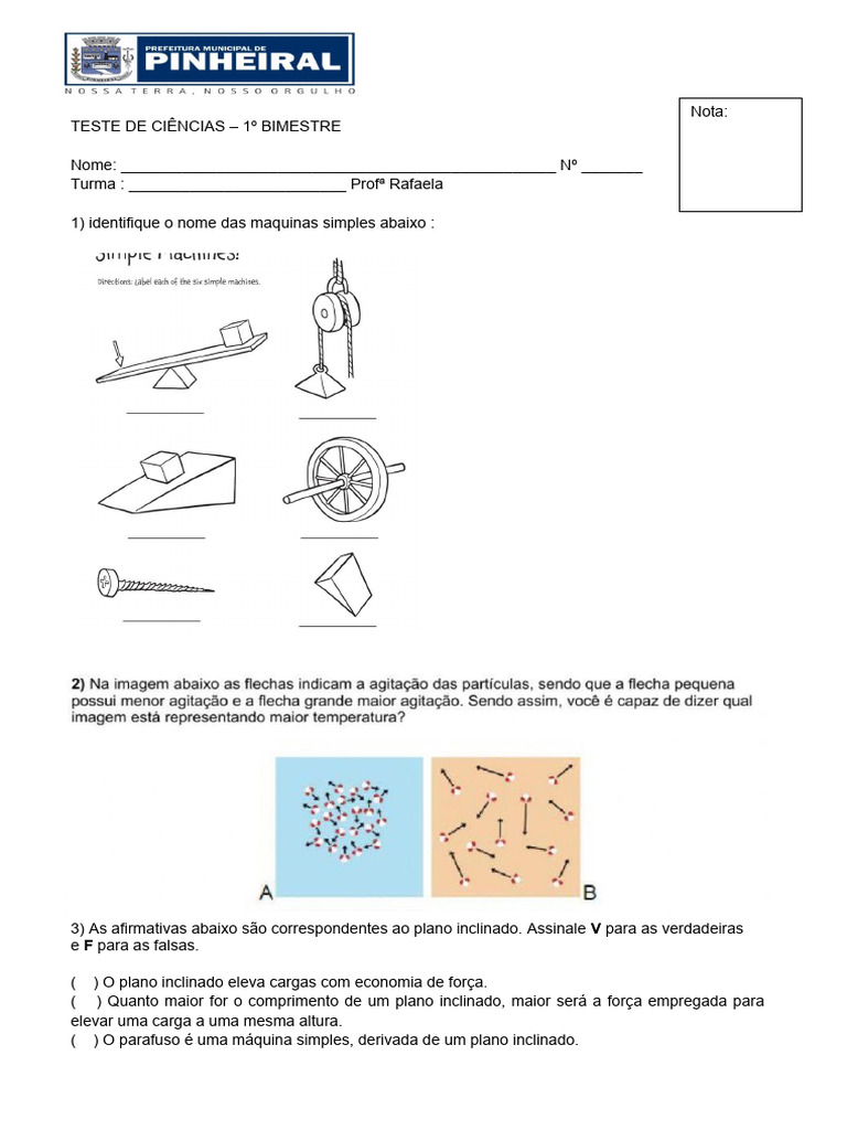Atividades sobre Máquinas Simples | PDF