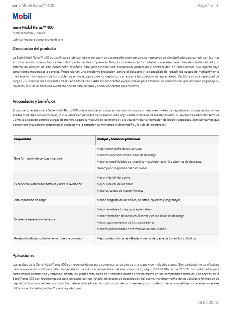 GL XX Mobil Rarus 400 Series | PDF | Lubricante | Rodamiento (Mecánico)