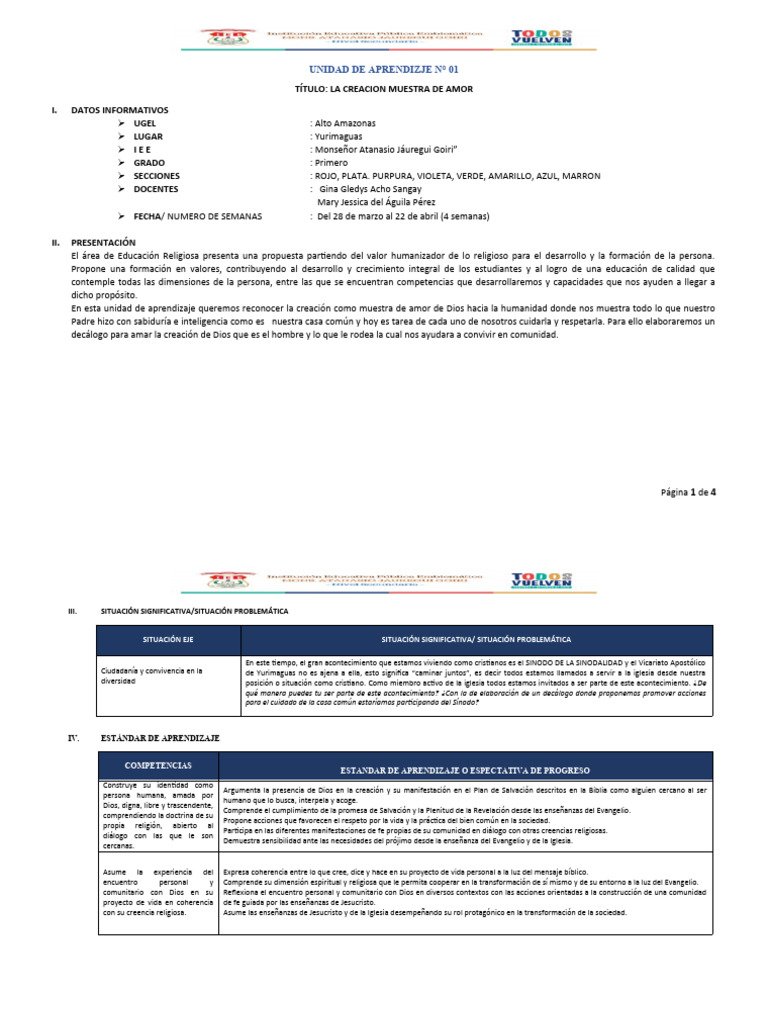 I Unidad de Aprendizaje 1 Sec. 2022 | PDF | Dios | Fe