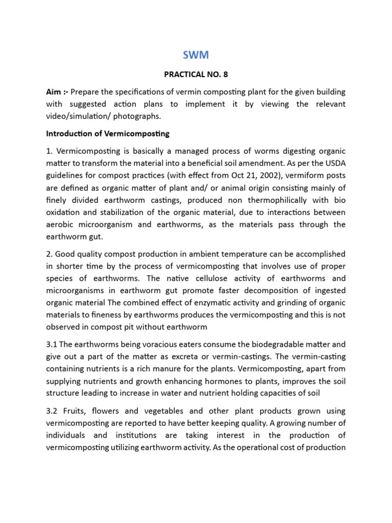 SWM Practical No. 8 | PDF | Compost | Soil