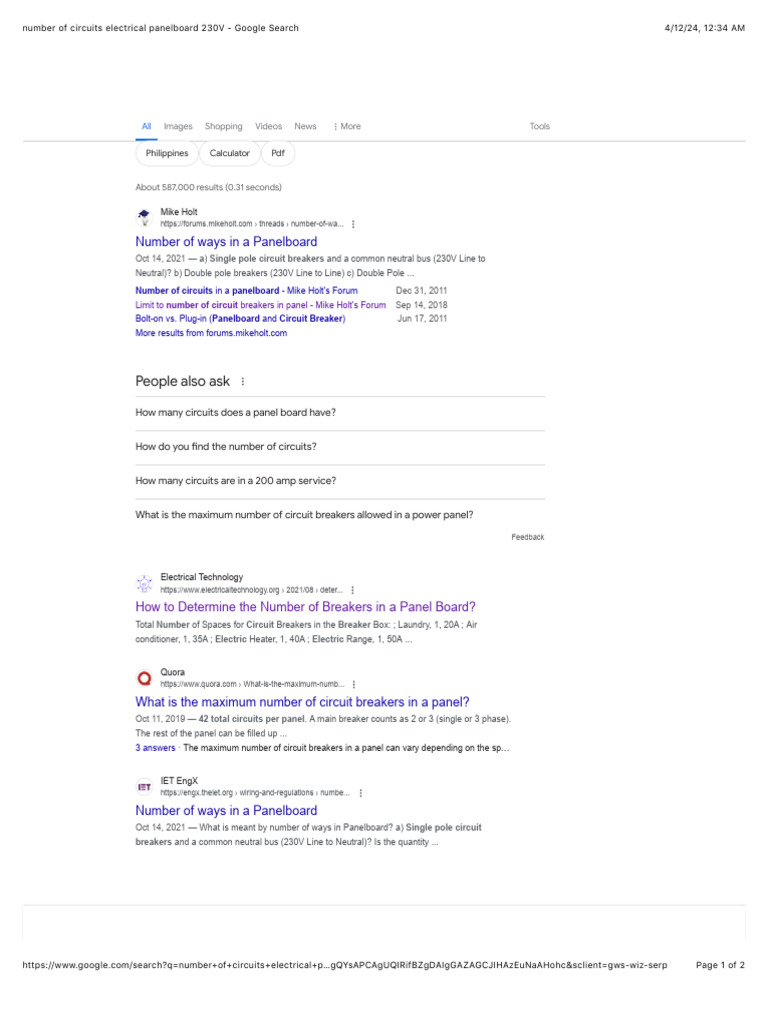 Number of Circuits Electrical Panelboard 230V - Google Search | PDF ...