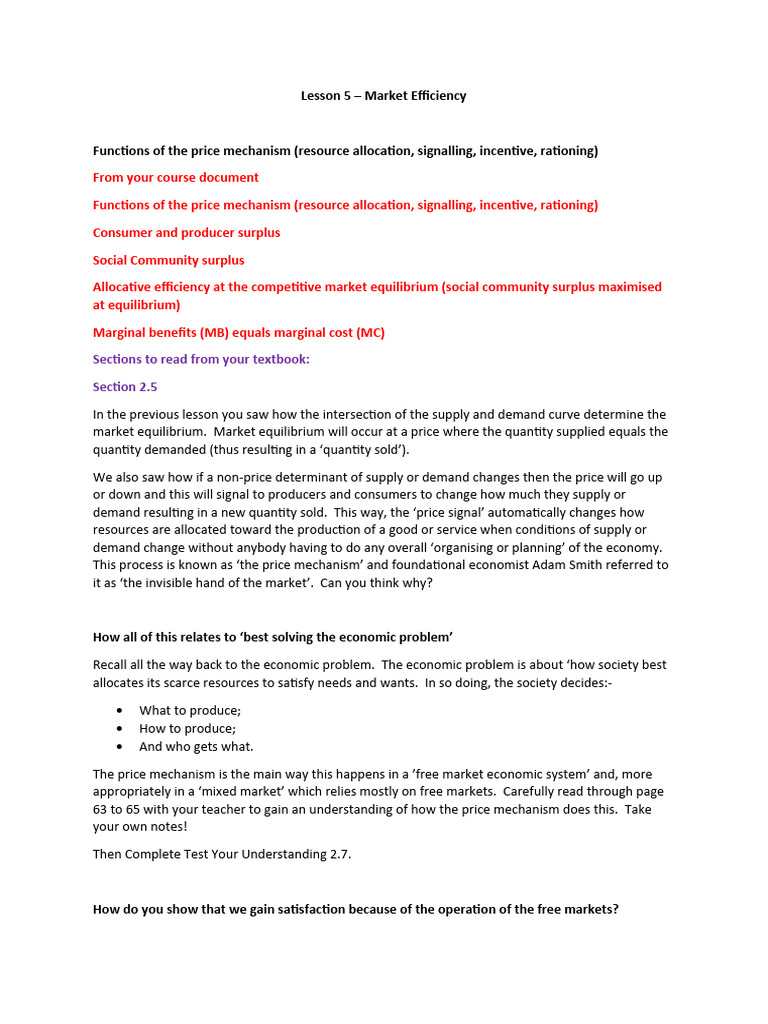 Market Efficiency and Price Mechanism | PDF | Economic Surplus ...