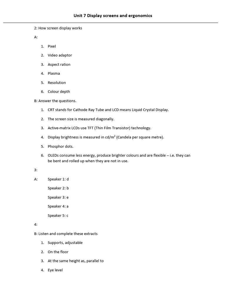 Display Screens and Ergonomics Guide | PDF | Computers | Technology ...