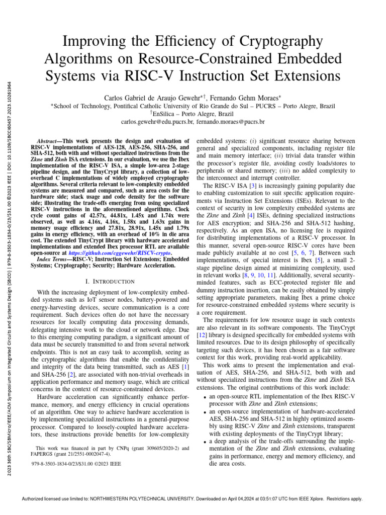 RISC-V Crypto Efficiency on Embedded Systems | PDF | Central Processing ...
