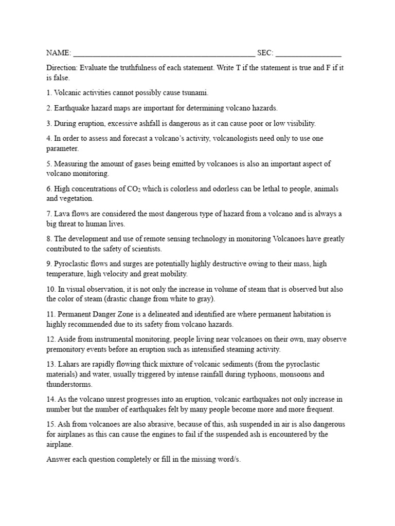 Volcano Hazard Assessment Quiz | PDF | Volcano | Types Of Volcanic ...