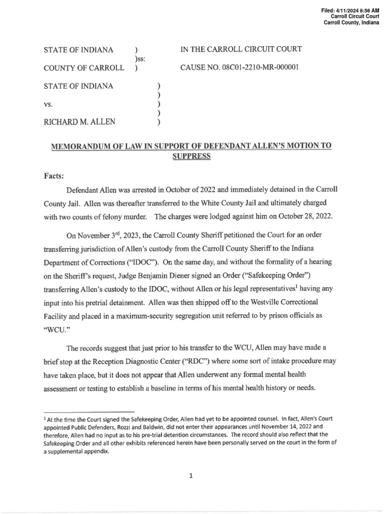 Memorandum of law in support of defendant allen s motion to suppress